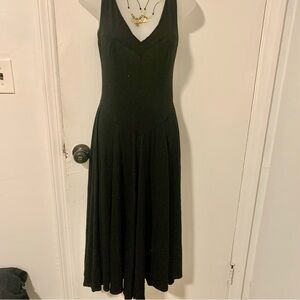 Vintage 90’s Contempo Casuals Black A-line drop waist  midi dress. Size small